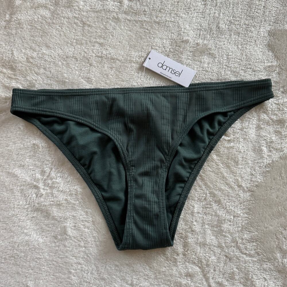 Damsel Hipster Textured Dark Green Bikini Bottoms Women's XL Cheeky Swim